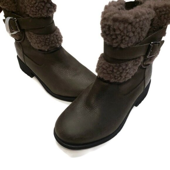 UGG Blayre IV Sz 6 Leather Sheepskin Boots Waterproof 1108131 Slate Olive Green - Picture 4 of 8